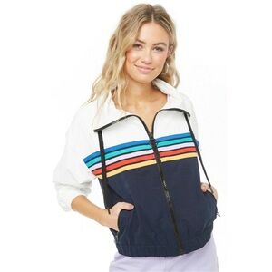 Forever 21 Navy and White Bomber Jacket with Stripes